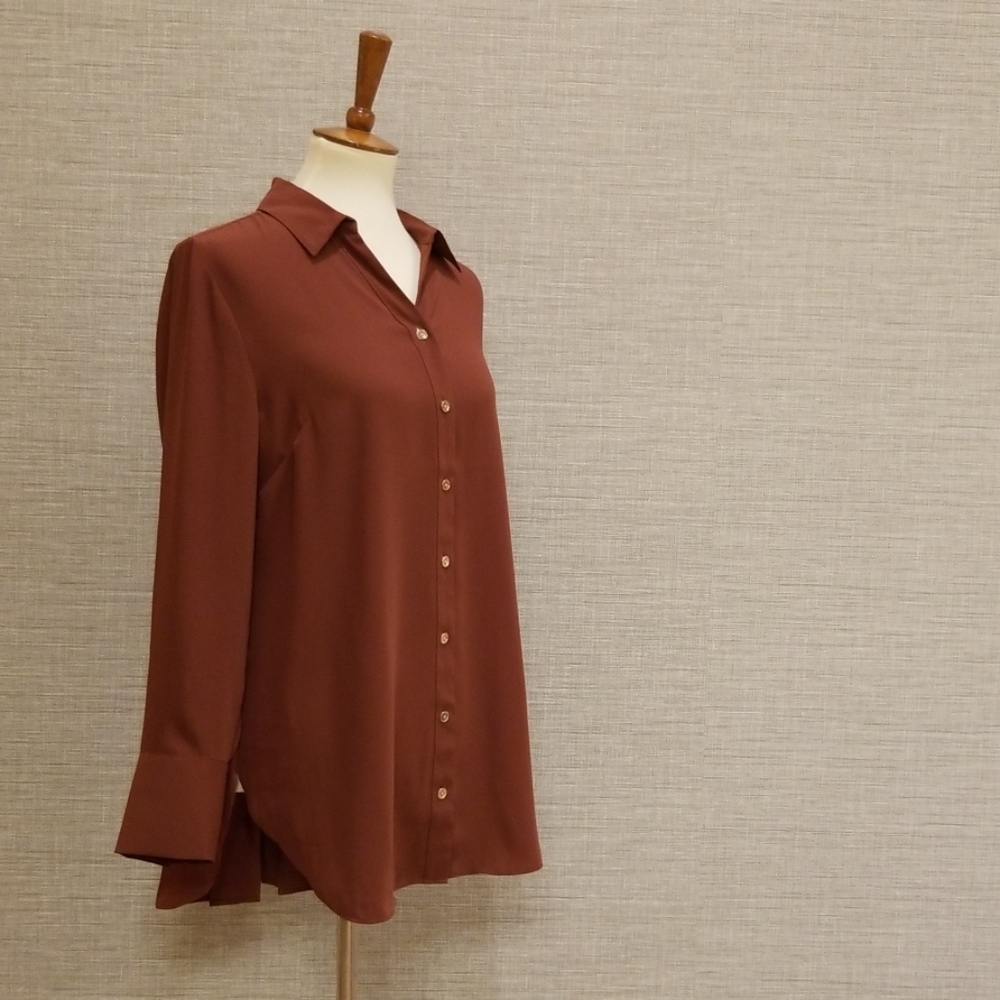 Chico's Polyester Long Sleeve Back Pleated Blouse